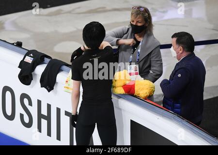 Yuzuru HANYU Japon, pendant la pratique masculine aux Championnats du monde de patinage artistique 2021 de l'UIP au Globe Ericsson, le 27 mars 2021 à Stockholm, Suède. (Photo de Raniero Corbelletti/AFLO) Banque D'Images