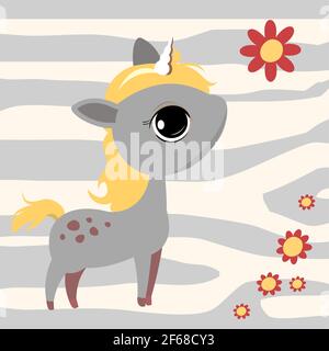 Petite licorne de bébé. Joyeux enfant animal. Dessins animés de style plat. Drôle. Vecteur Illustration de Vecteur