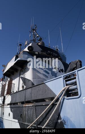 Le navire anti-baleinier Steve Irwin s'est amarré à Williamstown, Victoria. Maintenant un musée, un bar et un restaurant. Banque D'Images