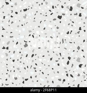 Motif de terrazzo vectoriel sans couture. Sol en mosaïque de marbre avec pierres naturelles, granit, béton, quartz. Fond gris et éclats Illustration de Vecteur