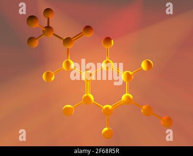 molécule de pracetamol dans les rayons chauds de la lumière. rendu 3d Banque D'Images