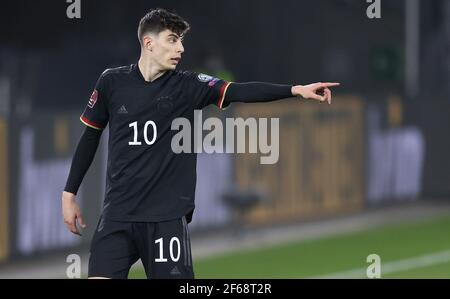 Duisburg, Allemagne. 25 mars 2021. Firo: 25.03.2021 Fuvuball, Soccer: LV§nderspiel équipe nationale WM qualification Allemagne, GER -Island Gesture, Kai Havertz | usage dans le monde crédit: dpa/Alay Live News Banque D'Images