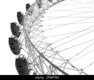 Gros plan du London Eye en noir et blanc Banque D'Images