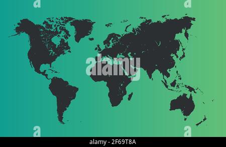 Carte détaillée du monde avec frontières des États. Carte du monde isolée. Isolé sur fond vert. Vecteur Illustration de Vecteur