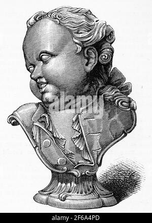 Gravure du buste d'un garçon en porcelaine de Dresde, exposée au Musée de South Kensington, en Angleterre Banque D'Images