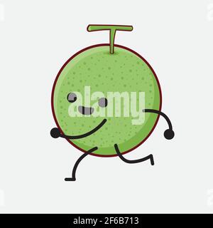 Illustration vectorielle du personnage de fruit de Melon avec un visage mignon, des mains simples et un dessin de ligne de jambe sur un arrière-plan isolé. Style plat de dessin animé. Illustration de Vecteur