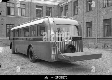 Scania bus pour le vétérinaire de la circulation de voiture de plage. Jönköping - Gränna - Ödeshög. Le corps fabriqué par la société anonyme des ateliers ferroviaires suédois, ASJ. Photo de livraison. Banque D'Images