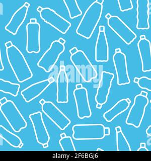 Illustration vectorielle motif sans couture avec icônes isolées de bouteilles en plastique et en verre. Pollution mondiale des océans. Collecte de déchets séparée. Illustration de Vecteur