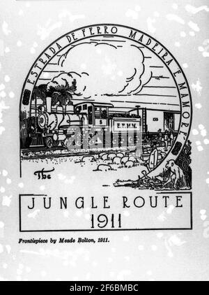 Repro för SJ-NYTT 2/65. La Jungle route 1911. Bois et chemin de fer Mammoré. Frontispice par Meead Bolton 1911. Banque D'Images