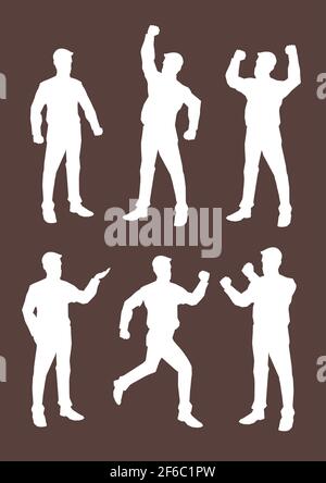 Silhouettes blanches de professionnels des dessins animés dans divers langages de corps et des gestes expressifs pour différentes expressions. Illustrateur de vecteur Illustration de Vecteur