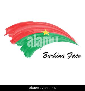 Drapeau de peinture aquarelle du Burkina Faso. Illustration du tracé de la forme du dessin à la main Illustration de Vecteur