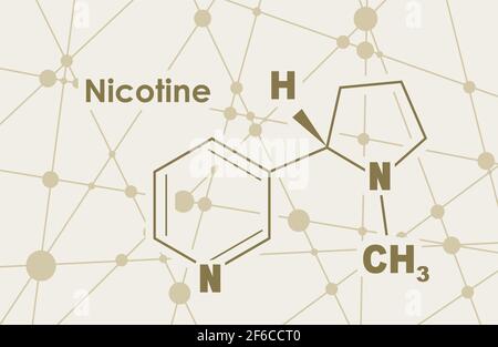 Formule moléculaire chimique de nicotine. Lignes connectées avec arrière-plan points Illustration de Vecteur