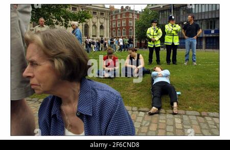 Une vague d'excitation traverse le croud en attente La Reine en route pour un service à Westminster Abbaye pour commémorer le 50ème anniversaire de son Coronation.pic David Sandison 2/5/2003 Banque D'Images