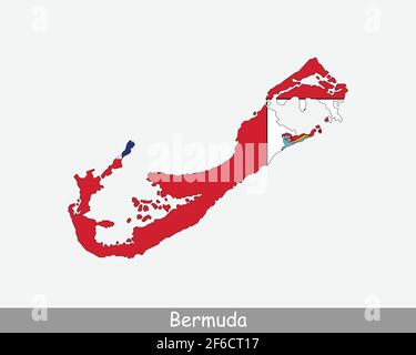 Drapeau de carte des Bermudes. Carte des Bermudes avec drapeau bermudien isolé sur fond blanc. Territoire britannique d'outre-mer, Royaume-Uni, Royaume-Uni, illustration vectorielle Illustration de Vecteur