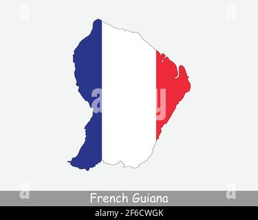 Drapeau cartographique de la Guyane française. Carte de Guyane avec drapeau français isolé sur fond blanc. Département d'outre-mer, région et collectivité territoriale unique o Illustration de Vecteur