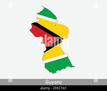 Drapeau de carte de Guyana. Carte de la République coopérative du Guyana avec le drapeau national guyanien isolé sur fond blanc. Illustration vectorielle. Illustration de Vecteur