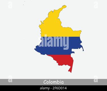 Drapeau carte Colombie. Carte de la Colombie avec le drapeau national colombien isolé sur fond blanc. Illustration vectorielle. Illustration de Vecteur