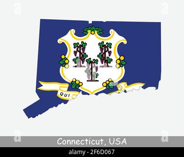 Drapeau de carte Connecticut. Carte de CT, États-Unis avec le drapeau d'état isolé sur fond blanc. États-Unis, Amérique, États-Unis d'Amérique, États-Unis Illustration de Vecteur