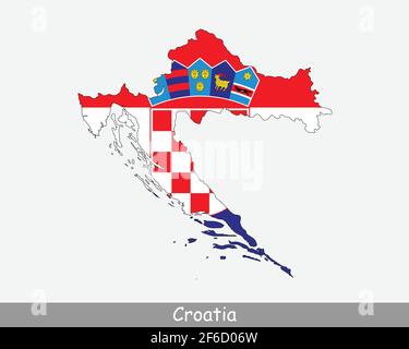 Drapeau de la carte de Croatie. Carte de la Croatie avec le drapeau national croate isolé sur fond blanc. Illustration vectorielle. Illustration de Vecteur