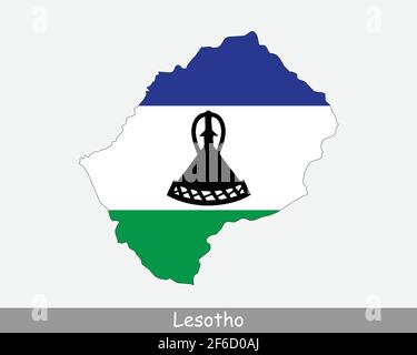 Drapeau de carte du Lesotho. Carte du Royaume du Lesotho avec le drapeau national du Mosotho isolé sur fond blanc. Illustration vectorielle. Illustration de Vecteur