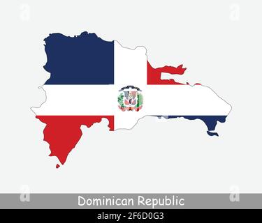 Drapeau de carte de la République dominicaine. Carte de la République dominicaine avec le drapeau national dominicain isolé sur fond blanc. Illustration vectorielle. Illustration de Vecteur