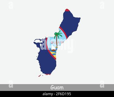 Drapeau de carte de Guam. Carte de Guam avec le drapeau guamanien isolé sur fond blanc. Territoire américain non incorporé et organisé. États-Unis outre-mer T Illustration de Vecteur