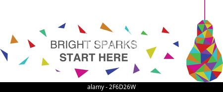 Sparks lumineux coloré Low Poly Vector ampoule brillant Sparks Commencez ici école bannière Design enfants Fun apprentissage apprentissage apprentissage apprentissage apprendre Icône Math Creative Art Illustration de Vecteur
