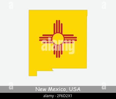 Drapeau de carte du Nouveau-Mexique. Carte de NM, Etats-Unis avec le drapeau d'état isolé sur fond blanc. États-Unis, Amérique, Amérique, États-Unis d'Amérique, États-Unis S Illustration de Vecteur