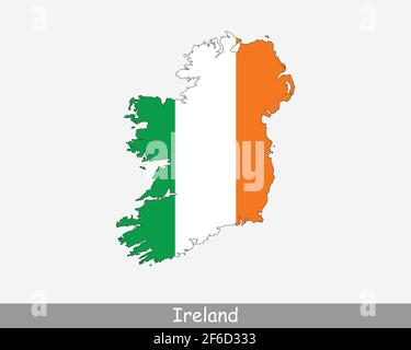 Drapeau carte Irlande. Carte de l'Irlande avec le drapeau national irlandais isolé sur fond blanc. Illustration vectorielle. Illustration de Vecteur