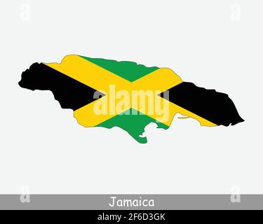 Drapeau carte Jamaïque. Carte de la Jamaïque avec le drapeau national jamaïcain isolé sur fond blanc. Illustration vectorielle. Illustration de Vecteur