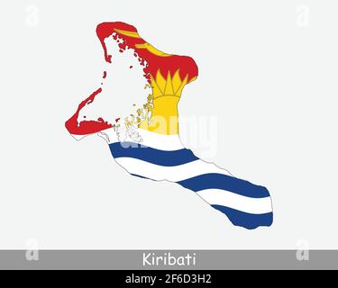 Drapeau de carte de Kiribati. Carte de la République de Kiribati avec pavillon national isolé sur fond blanc. Illustration vectorielle. Illustration de Vecteur