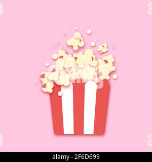 Seau en papier à rayures. Tasse de pop-corn au style taillé. Fond rose. Espace pour le texte. Vecteur Illustration de Vecteur