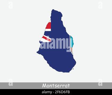 Drapeau carte Montserrat. Carte de Montserrat avec le drapeau isolé sur fond blanc. Territoire britannique d'outre-mer, Royaume-Uni. Illustration vectorielle Illustration de Vecteur