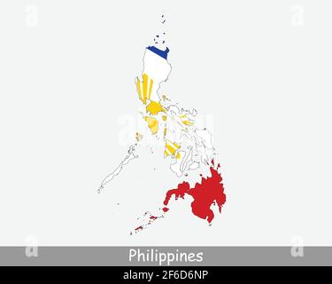 Carte drapeau des Philippines. Carte de la République des Philippines avec le drapeau national philippin isolé sur fond blanc. Illustration vectorielle. Illustration de Vecteur