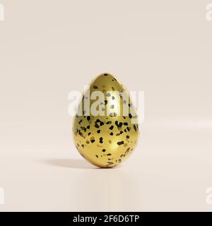 Oeuf de Pâques doré avec motif de terrazzo noir sur fond beige, carte de vacances du printemps avril, rendu d'illustration 3d Banque D'Images