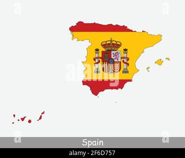 Carte drapeau Espagne. Carte du Royaume d'Espagne avec le drapeau national espagnol isolé sur fond blanc. Illustration vectorielle Illustration de Vecteur