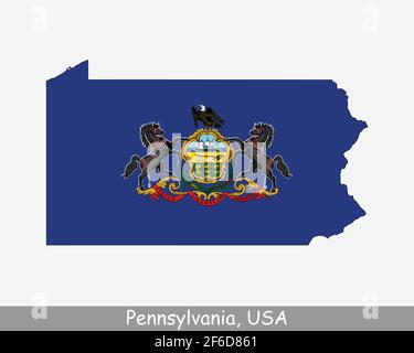 Drapeau de carte de Pennsylvanie. Carte de PA, Etats-Unis avec le drapeau d'Etat isolé sur fond blanc. États-Unis, Amérique, Amérique, États-Unis d'Amérique, Illustration de Vecteur