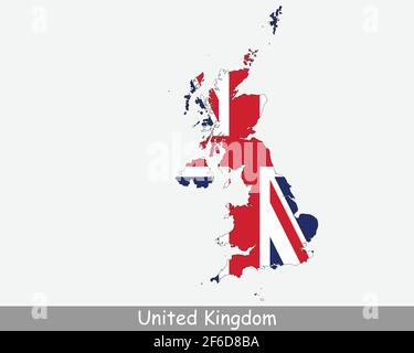Carte des drapeaux du Royaume-Uni. Carte du Royaume-Uni de Grande-Bretagne et d'Irlande du Nord avec l'Union nationale britannique drapeau Jack isolé sur un blanc Illustration de Vecteur