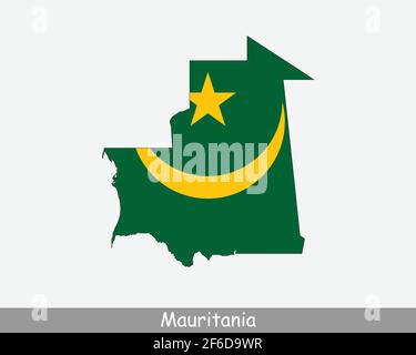 Drapeau de la carte de Mauritanie. Carte de la République islamique de Mauritanie avec le drapeau national mauritanien isolé sur fond blanc. Illustration vectorielle. Illustration de Vecteur