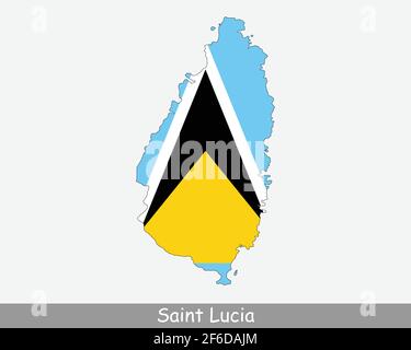 Carte des drapeaux de Sainte-Lucie. Carte de Sainte-Lucie avec le drapeau national de Saint-Lucien isolé sur fond blanc. Illustration vectorielle. Illustration de Vecteur