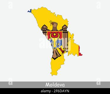 Drapeau carte Moldavie. Carte de la République de Moldova avec le drapeau national moldave isolé sur fond blanc. Illustration vectorielle. Illustration de Vecteur