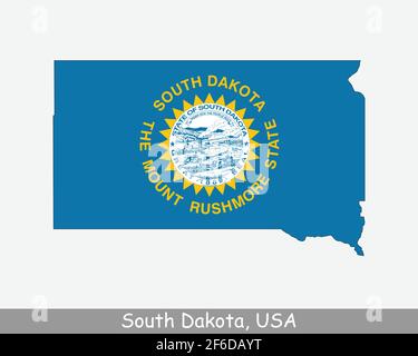 Drapeau de carte du Dakota du Sud. Carte de SD, États-Unis avec le drapeau d'état isolé sur fond blanc. États-Unis, Amérique, Amérique, États-Unis d'Amérique, Illustration de Vecteur