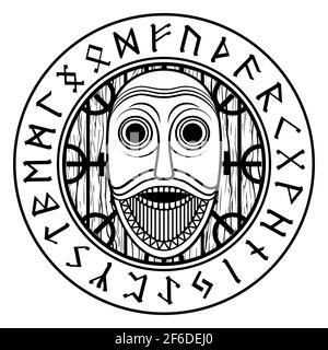 Style viking, vieux Norse. Dieu scandinave Odin et Runes Illustration de Vecteur