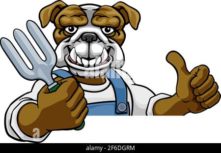 Animaux Jardinage Jardinier Bulldog Mascot Illustration de Vecteur