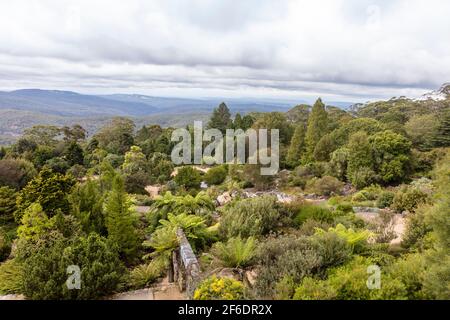 Vue panoramique sur les Blue Mountains au jardin botanique près de Sydney, en Australie. Banque D'Images