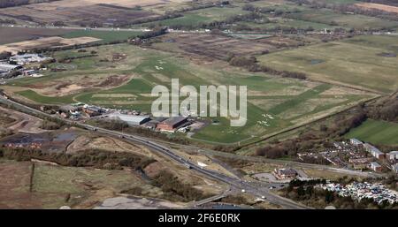 Vue aérienne de l'aéroport de la ville et de l'héliport de Manchester (ou de l'aérodrome de Barton ou de Barton) Banque D'Images