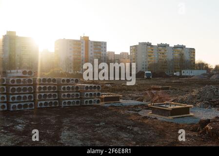 Dalle de béton armé sur un chantier de construction. Banque D'Images