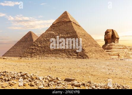 Le Grand Sphinx et les Pyramides d'Égypte, Gizeh Banque D'Images