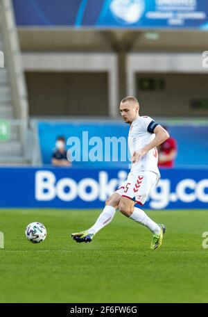 Szombathely, Hongrie. 31 mars 2021. Victor Nelsson (5) du Danemark vu lors du match de l'UEFA EURO U-21 entre le Danemark et la Russie au stade Haladas à Szombathely. (Crédit photo : Gonzales photo/Alamy Live News Banque D'Images