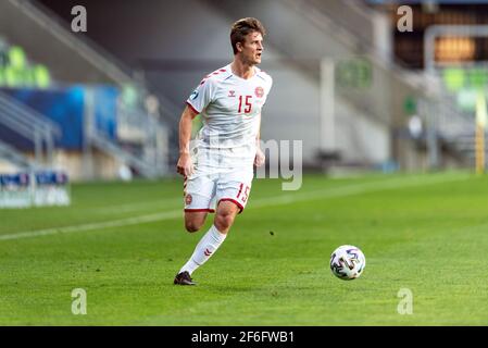 Szombathely, Hongrie. 31 mars 2021. Rasmus Carstensen (15) du Danemark vu lors du match de l'UEFA EURO U-21 entre le Danemark et la Russie au stade Haladas à Szombathely. (Crédit photo : Gonzales photo/Alamy Live News Banque D'Images